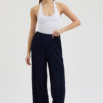 Lacivert Pliseli Pantolon