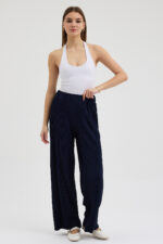 Lacivert Pliseli Pantolon