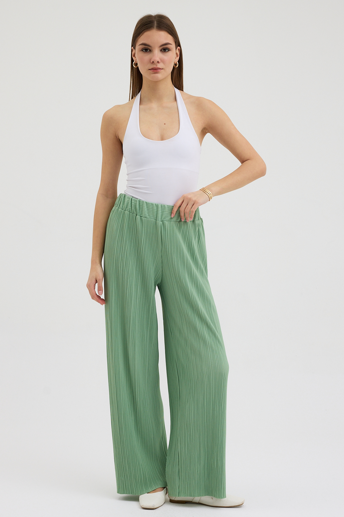 27.12.2025_ELISA11641 Su Yeşili Pliseli Pantolon - Görsel 1