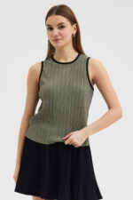 Haki Pliseli Bluz - Görsel 2