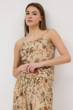 Sütlü Kahve Pliseli Bluz ve Pantolon Takım - Görsel 3