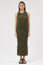 Haki Pliseli Elbise