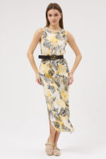 Tropikal Desen Pliseli Elbise - Görsel 3