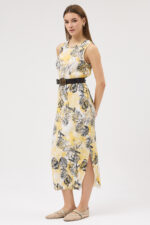 Tropikal Desen Pliseli Elbise - Görsel 4