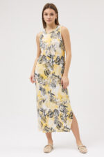 Tropikal Desen Pliseli Elbise - Görsel 2