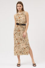 Sütlü Kahve Pliseli Elbise - Görsel 6