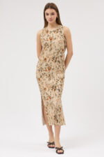 Sütlü Kahve Pliseli Elbise - Görsel 2