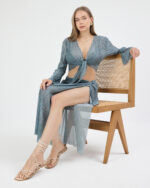 Mavi Pliseli Minimal Çiçekli Pareo Takım - Görsel 4