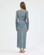 Mavi Pliseli Minimal Çiçekli Pareo Takım - Görsel 6