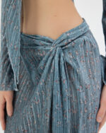 Mavi Pliseli Minimal Çiçekli Pareo Takım - Görsel 8