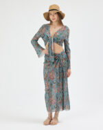 Mavi Pliseli Vintage Çiçekli Pareo Takım - Görsel 2