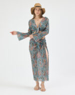 Mavi Pliseli Vintage Çiçekli Pareo Takım - Görsel 3