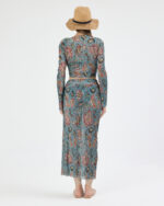 Mavi Pliseli Vintage Çiçekli Pareo Takım - Görsel 5