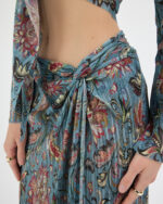Mavi Pliseli Vintage Çiçekli Pareo Takım - Görsel 7