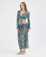 Mavi Pliseli Çiçekli Pareo Takım - Görsel 2