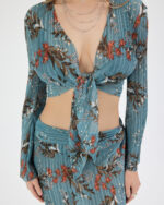 Mavi Pliseli Çiçekli Pareo Takım - Görsel 5