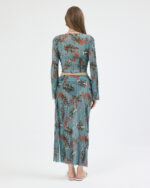 Mavi Pliseli Çiçekli Pareo Takım - Görsel 4