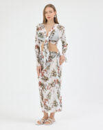 Beyaz Pliseli Çiçekli Pareo Takım - Görsel 3