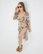 Beyaz Pliseli Vintage Çiçekli Pareo Takım - Görsel 4