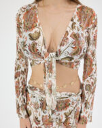 Beyaz Pliseli Vintage Çiçekli Pareo Takım - Görsel 6