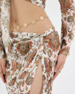 Beyaz Pliseli Vintage Çiçekli Pareo Takım - Görsel 7