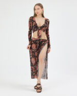 Siyah Pliseli Vintage Çiçekli Pareo Takım