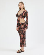 Siyah Pliseli Vintage Çiçekli Pareo Takım - Görsel 2