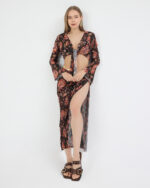 Siyah Pliseli Vintage Çiçekli Pareo Takım - Görsel 3