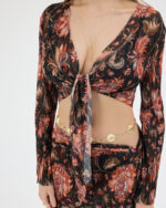 Siyah Pliseli Vintage Çiçekli Pareo Takım - Görsel 6