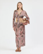 Gül Kurusu Pliseli Çiçekli Pareo Takım - Görsel 2