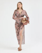 Gül Kurusu Pliseli Çiçekli Pareo Takım