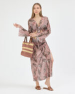 Gül Kurusu Pliseli Çiçekli Pareo Takım - Görsel 3