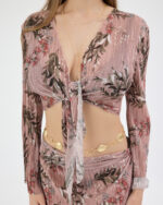 Gül Kurusu Pliseli Çiçekli Pareo Takım - Görsel 5