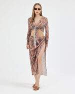 Gül Kurusu Pliseli Vintage Çiçekli Pareo Takım - Görsel 2