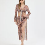 Gül Kurusu Pliseli Vintage Çiçekli Pareo Takım