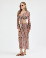 Gül Kurusu Pliseli Vintage Çiçekli Pareo Takım - Görsel 3