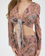 Gül Kurusu Pliseli Vintage Çiçekli Pareo Takım - Görsel 5