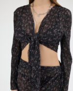 Siyah Pliseli Minimal Çiçekli Pareo Takım - Görsel 6