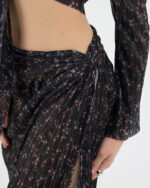 Siyah Pliseli Minimal Çiçekli Pareo Takım - Görsel 7