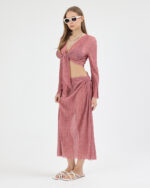 Gül Kurusu Pliseli Minimal Çiçekli Pareo Takım - Görsel 3