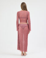 Gül Kurusu Pliseli Minimal Çiçekli Pareo Takım - Görsel 4