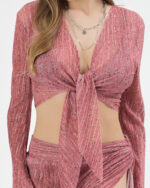 Gül Kurusu Pliseli Minimal Çiçekli Pareo Takım - Görsel 6