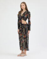 Siyah Pliseli Çiçekli Pareo Takım - Görsel 2