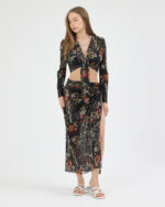 Siyah Pliseli Çiçekli Pareo Takım - Görsel 3